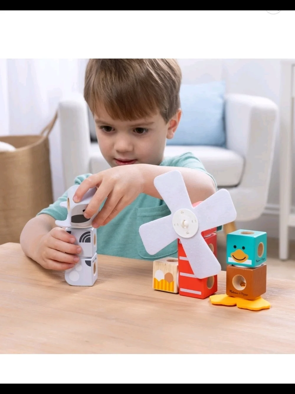 Melissa & Doug Blockables Farm Friends Set - Blue White Orange Teal